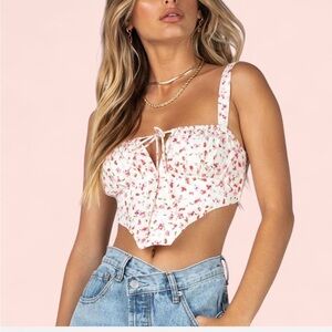 Princess Polly White Floral Tie-Front Crop Top size 2